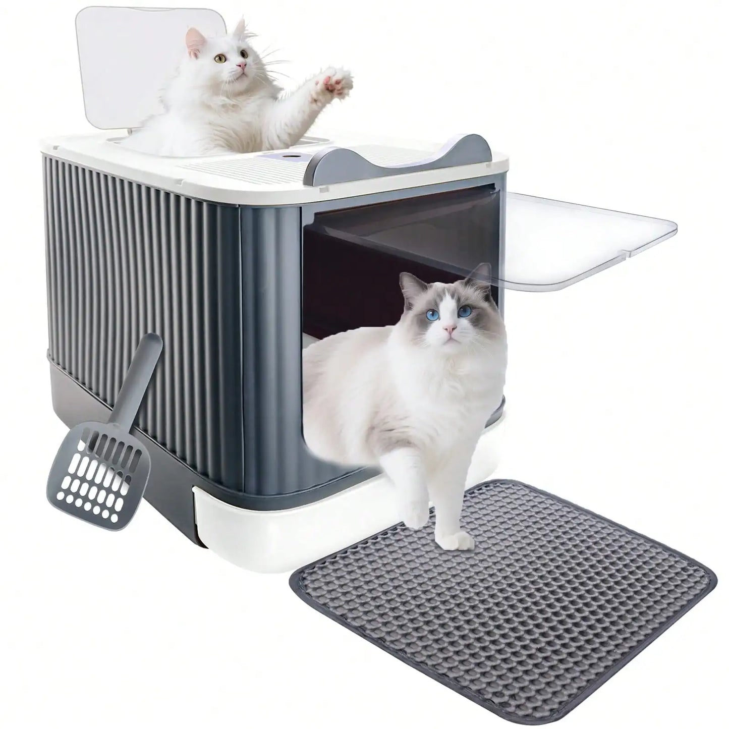 Foldable Cat Litter Box With Lid Litter Mat And Scoop