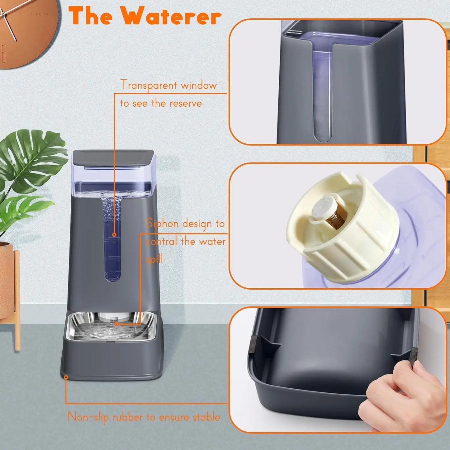 Automatic Pet Feeder And Water Dispenser With Stainless Steel Bowls