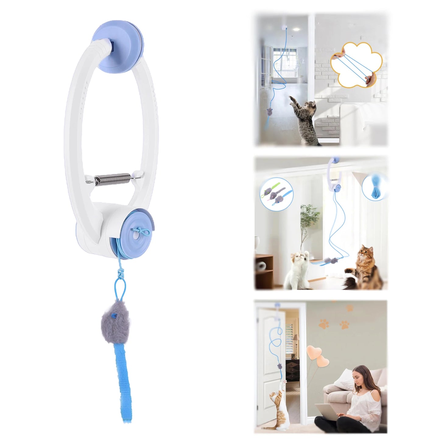 Shunmaii Automatic Retractable Hanging Cat Toy With 3 Catnip Mice