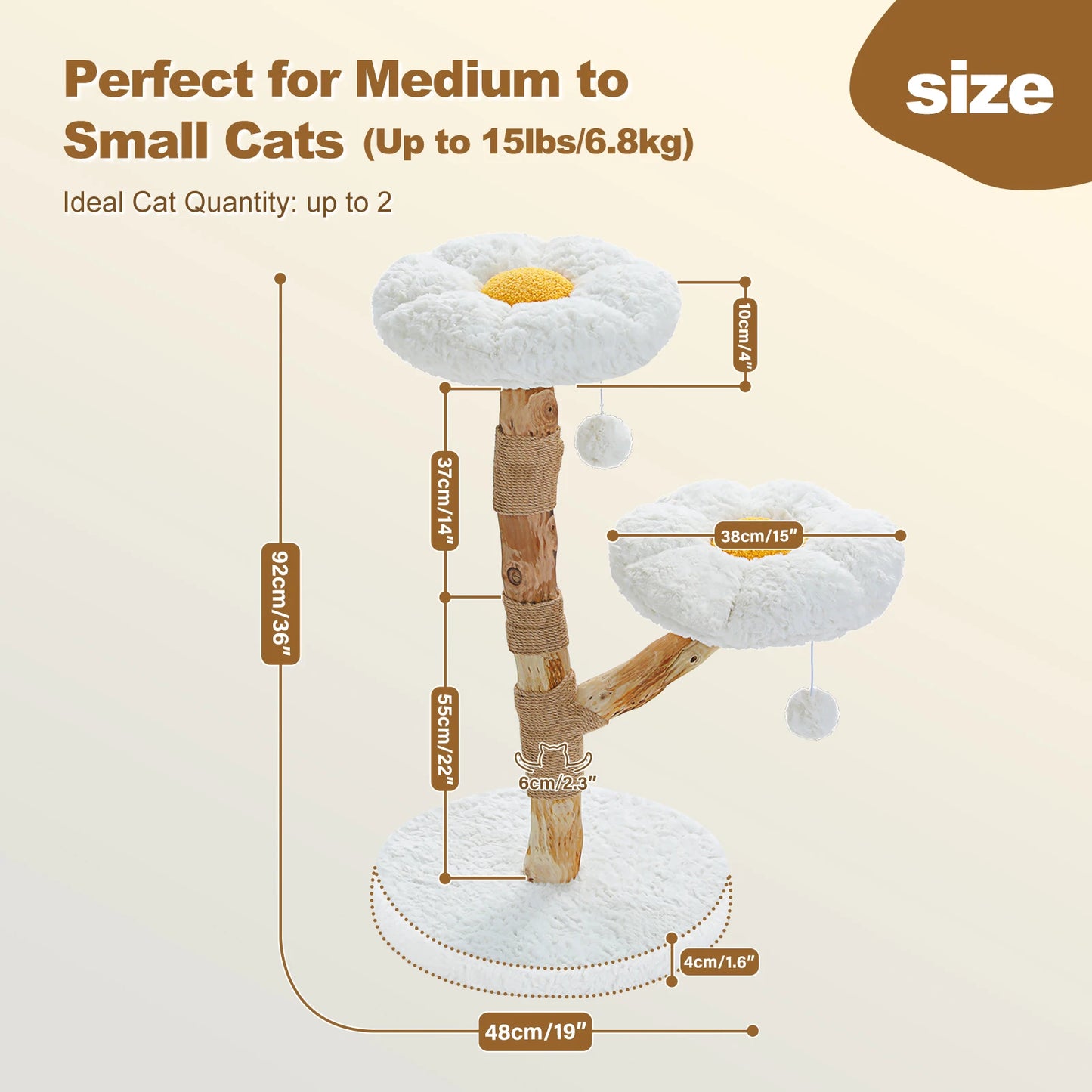 PAWZ Road Flower Cat Tree Indoor Cats Modern Wood Tower With 2 Perches