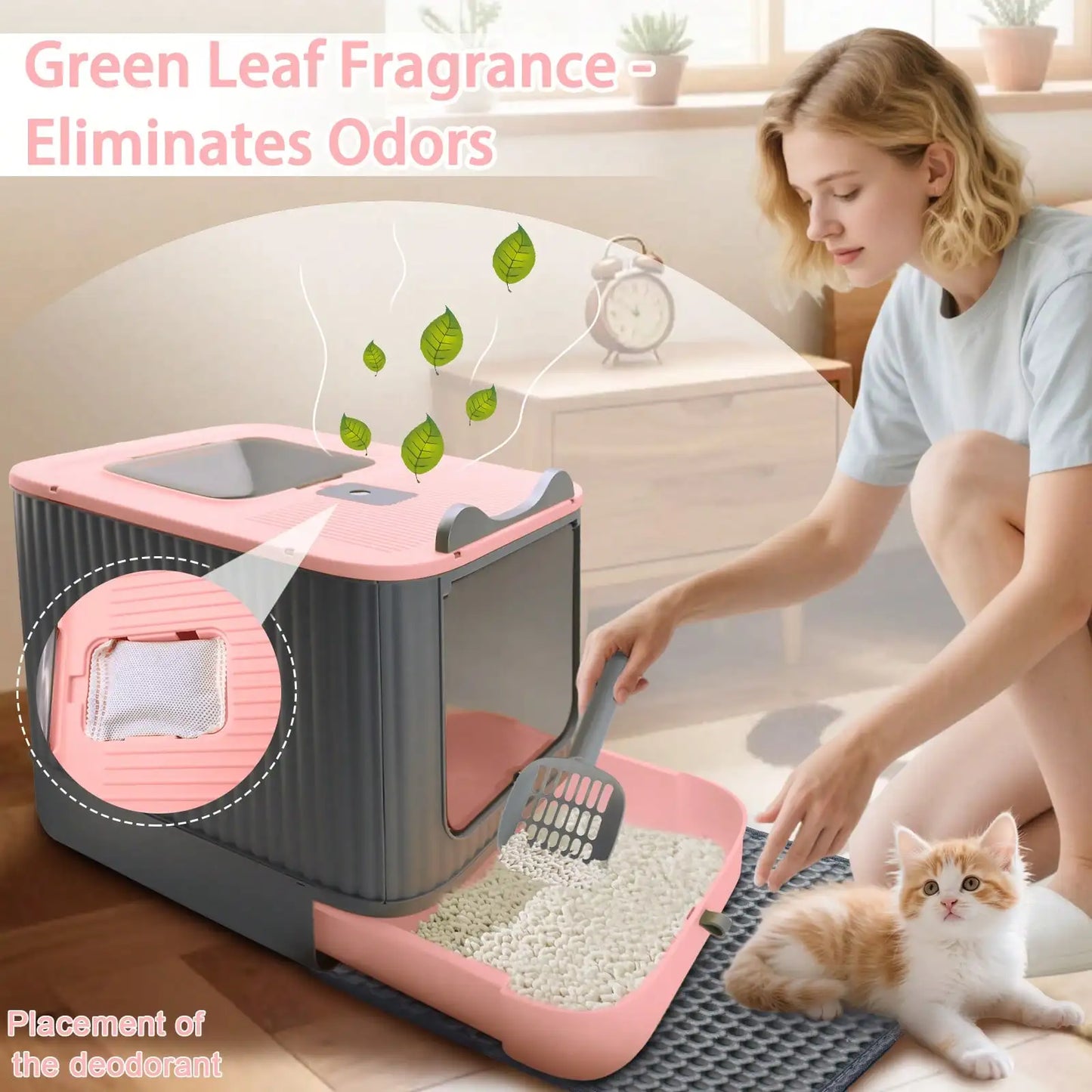 Foldable Cat Litter Box With Lid Litter Mat And Scoop