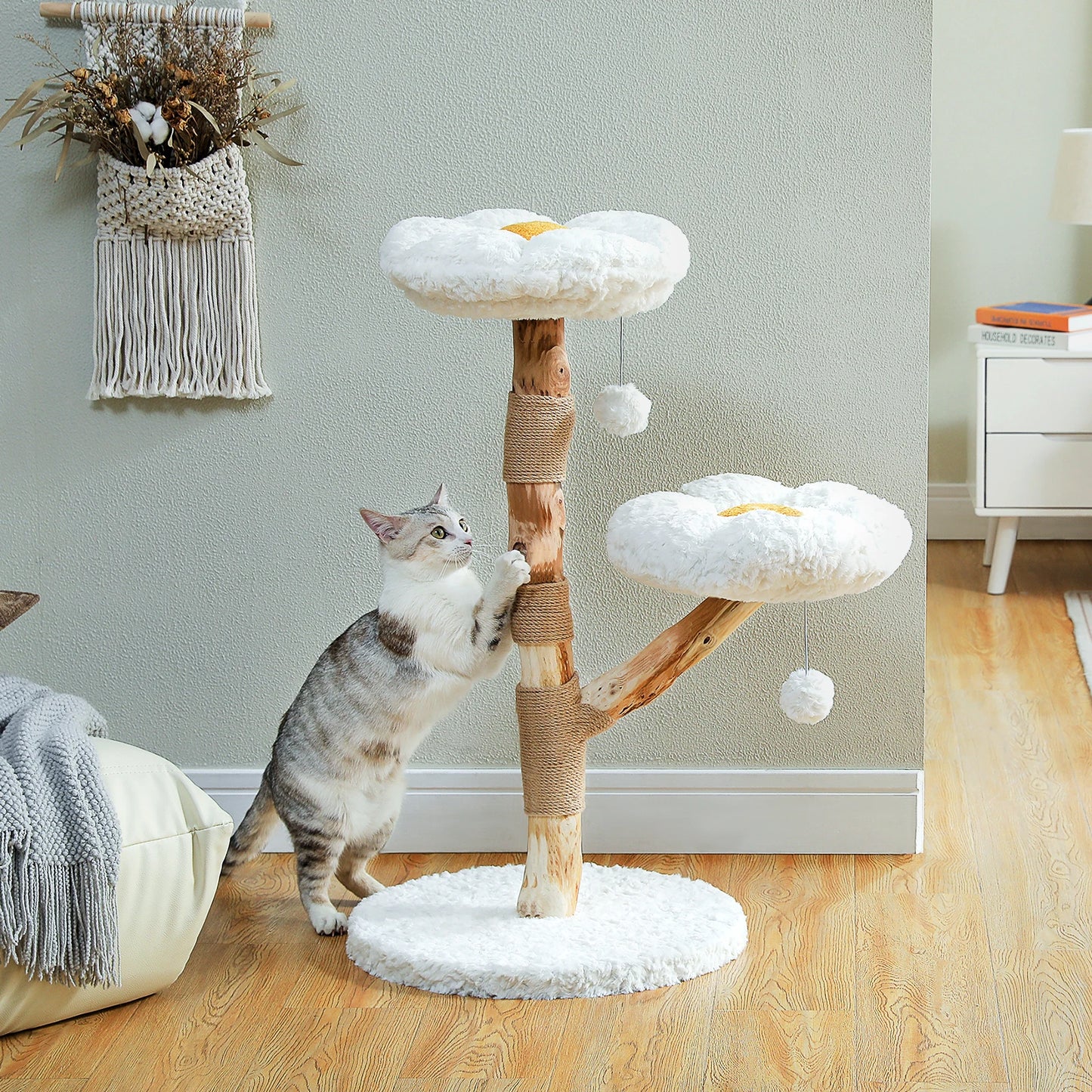 PAWZ Road Flower Cat Tree Indoor Cats Modern Wood Tower With 2 Perches