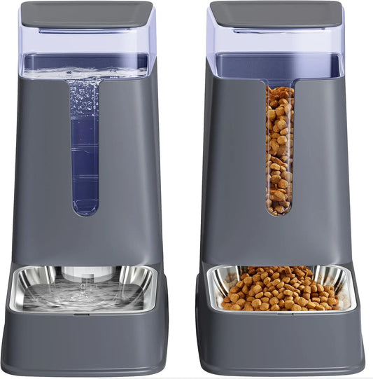 Automatic Pet Feeder And Water Dispenser With Stainless Steel Bowls