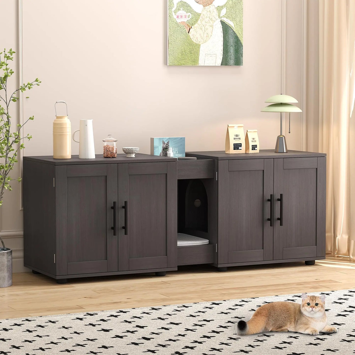 HiMISSCN Double Room Cat Litter Box Enclosure For Two Cats