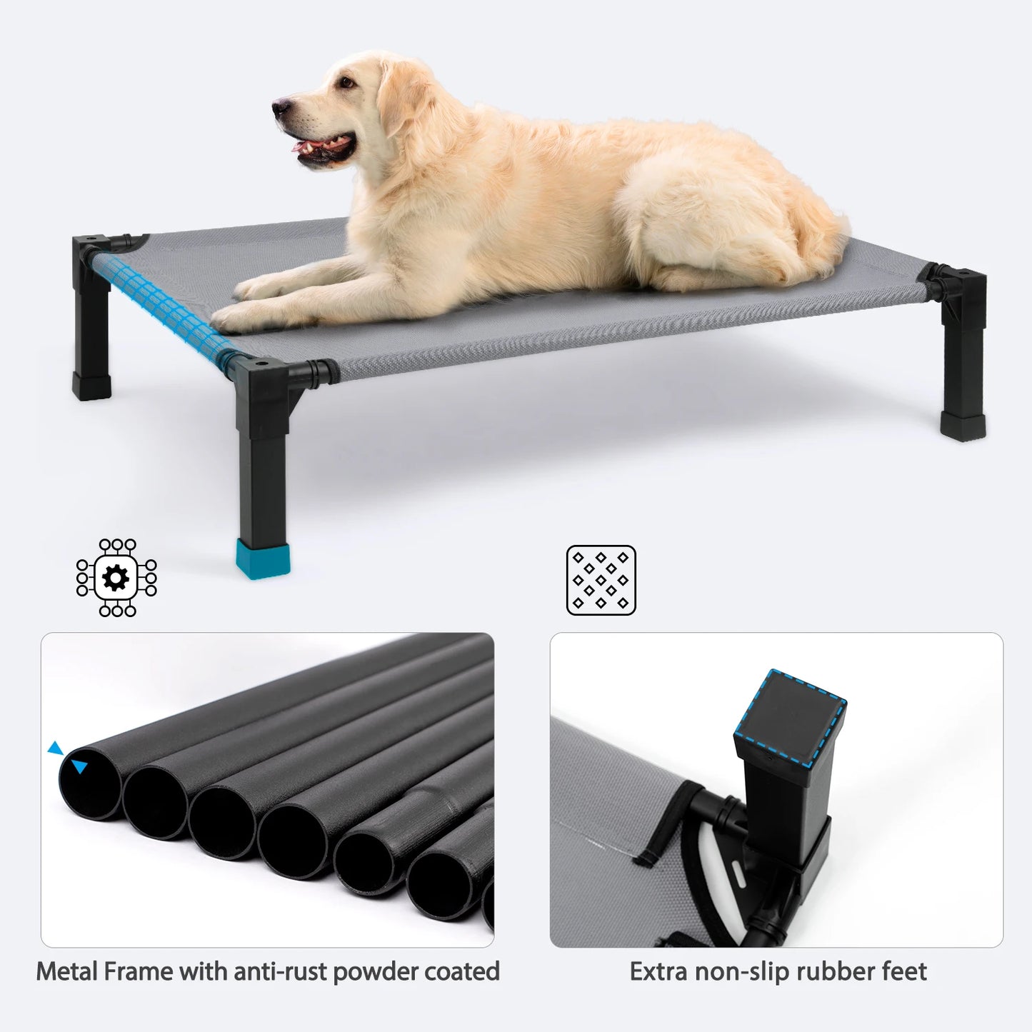 Portable Elevated Dog Bed With Chewproof Mesh And Metal Frame