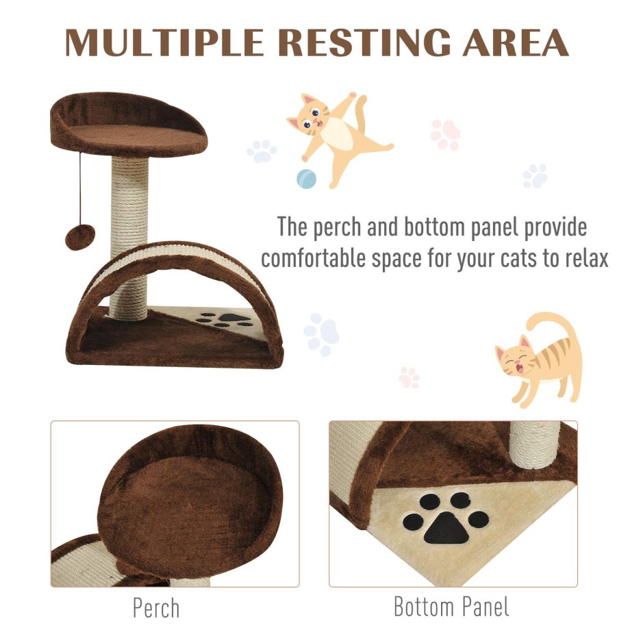 PawHut Cat Tree Scratching Scratcher Post Kitten Activity Centre Climber Hanging Ball Brown