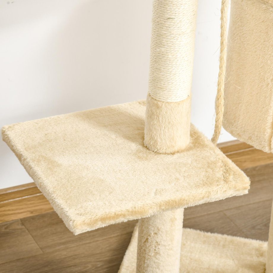 PawHut Cat Tree for Indoor Cats Pet Activity Centre Kitty Condo Climbing Scratching Post with Toys 4-tier 114cm Tall Beige