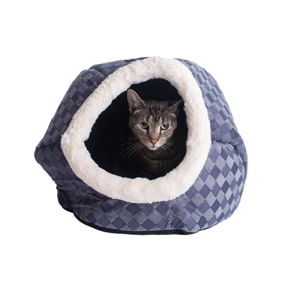 Armarkat Cuddle Cave Cat Bed C44 For Cats & Puppy Dogs, Blue Checkered