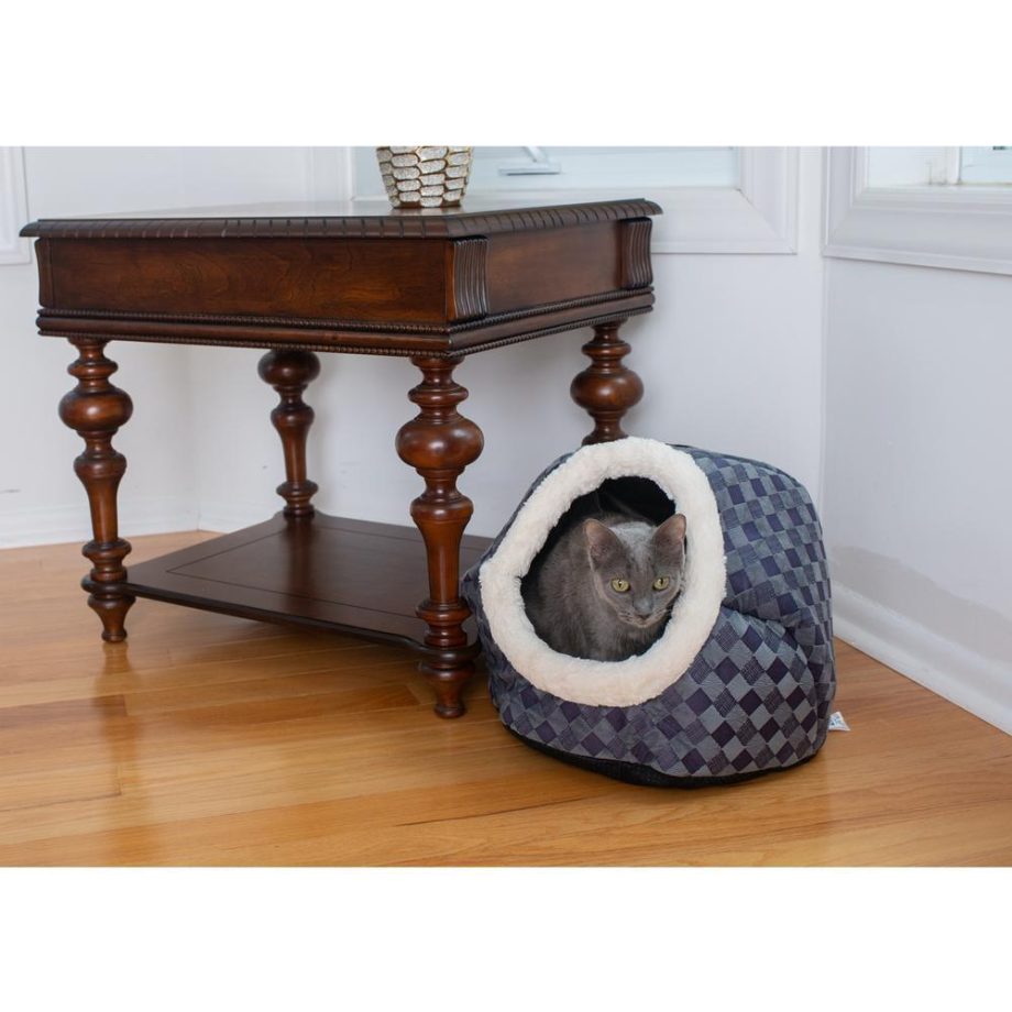 Armarkat Cuddle Cave Cat Bed C44 For Cats & Puppy Dogs, Blue Checkered