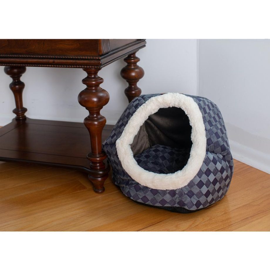 Armarkat Cuddle Cave Cat Bed C44 For Cats & Puppy Dogs, Blue Checkered