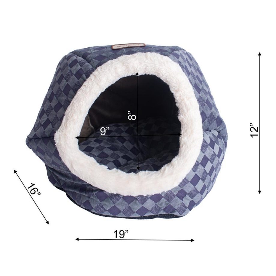 Armarkat Cuddle Cave Cat Bed C44 For Cats & Puppy Dogs, Blue Checkered