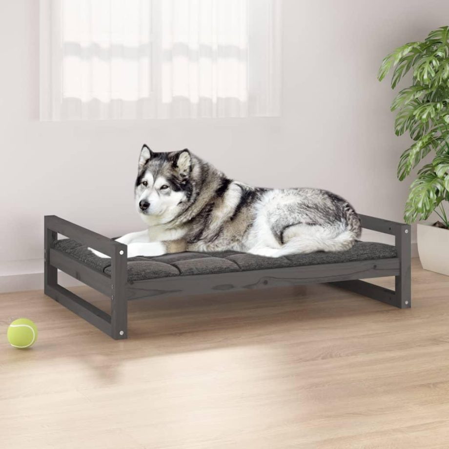 vidaXL Dog Bed Grey 105.5x75.5x28 cm Solid Pine Wood