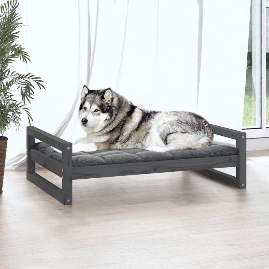 vidaXL Dog Bed Grey 105.5x75.5x28 cm Solid Pine Wood