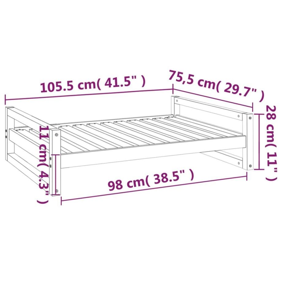 vidaXL Dog Bed Grey 105.5x75.5x28 cm Solid Pine Wood