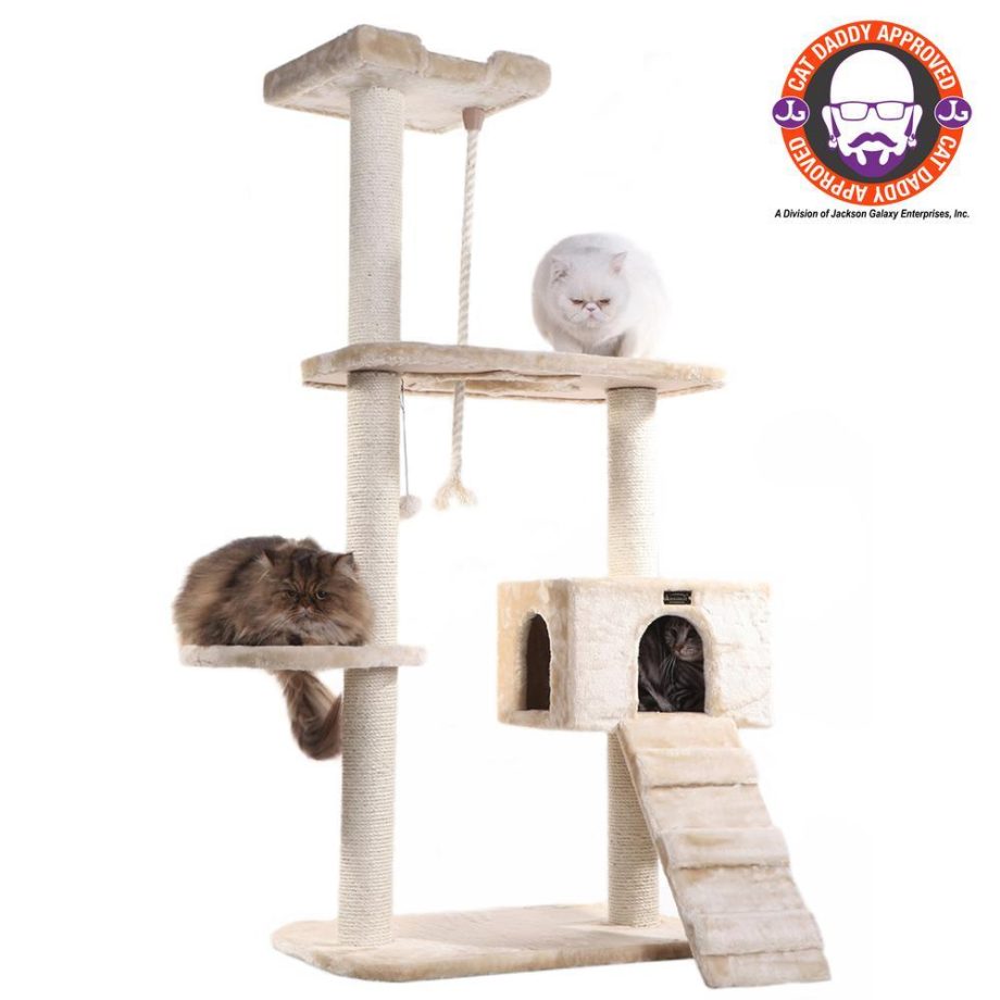 Armarkat Natural Sisal Real Wood Scratching Cat Tree 58 Height Beige A5801