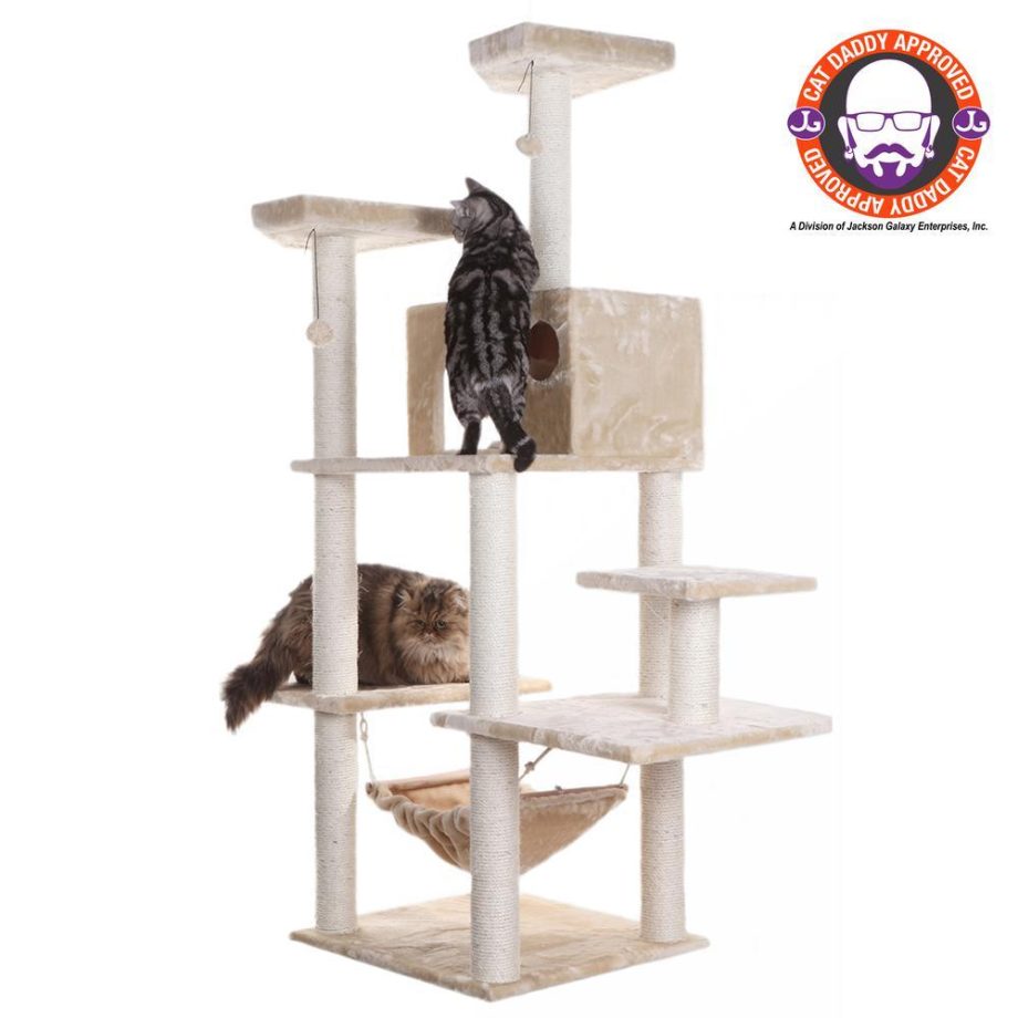 Armarkat 72" Beige Real Wood Cat Tree With Spacious Condo, SratchIng Post A7202