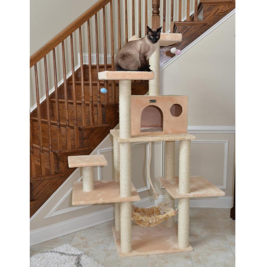 Armarkat 72" Beige Real Wood Cat Tree With Spacious Condo, SratchIng Post A7202