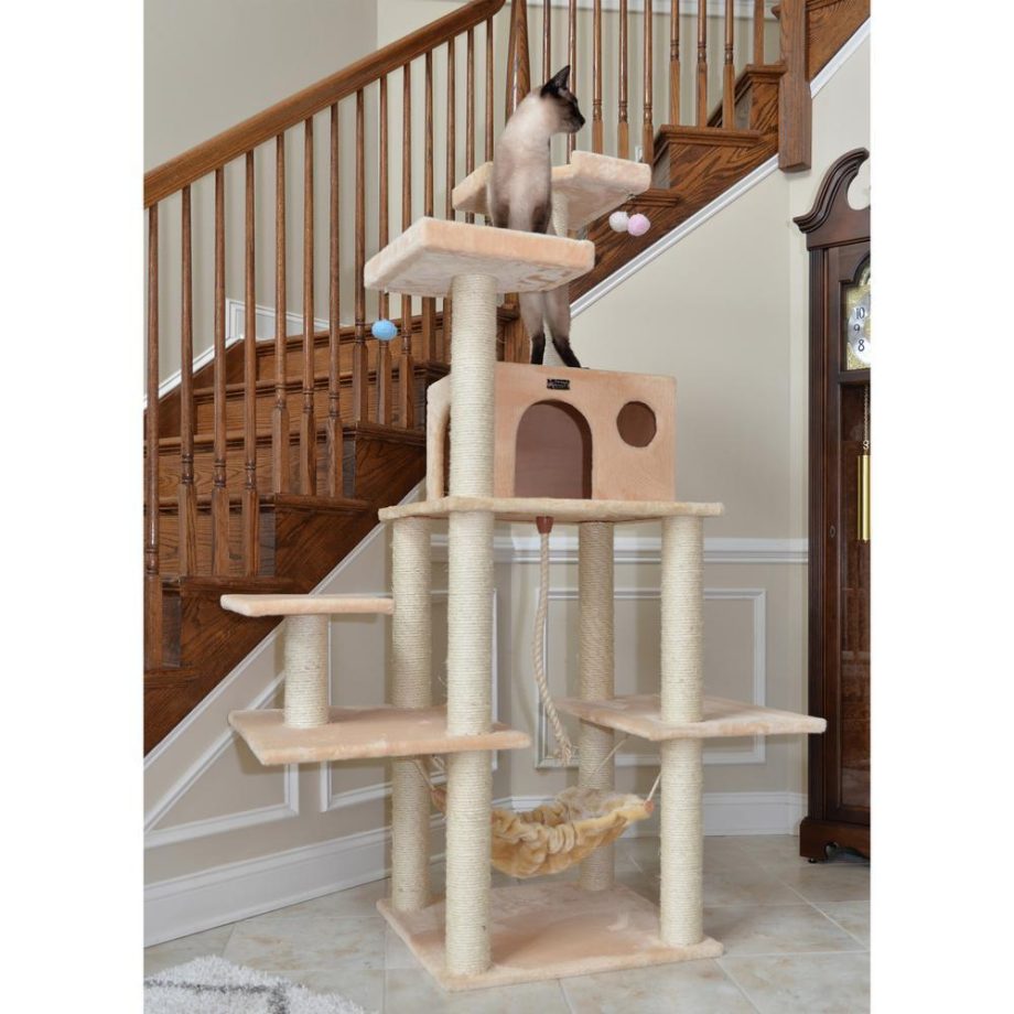 Armarkat 72" Beige Real Wood Cat Tree With Spacious Condo, SratchIng Post A7202