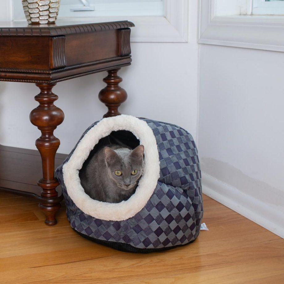 Armarkat Cuddle Cave Cat Bed C44 For Cats & Puppy Dogs, Blue Checkered