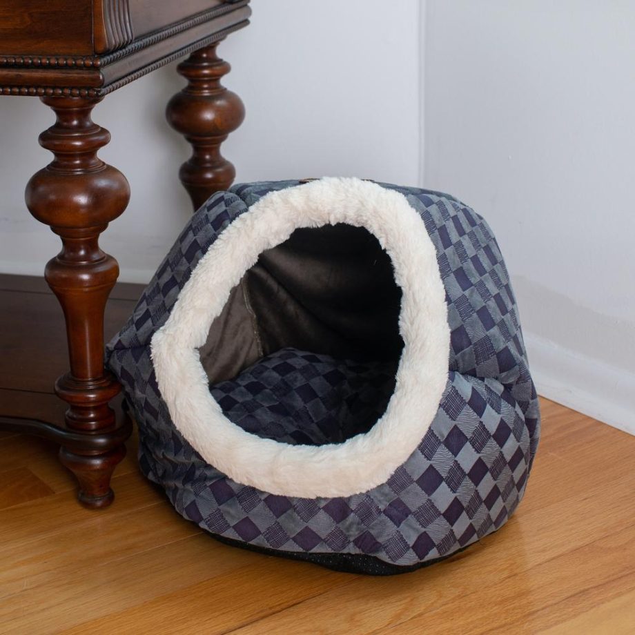 Armarkat Cuddle Cave Cat Bed C44 For Cats & Puppy Dogs, Blue Checkered