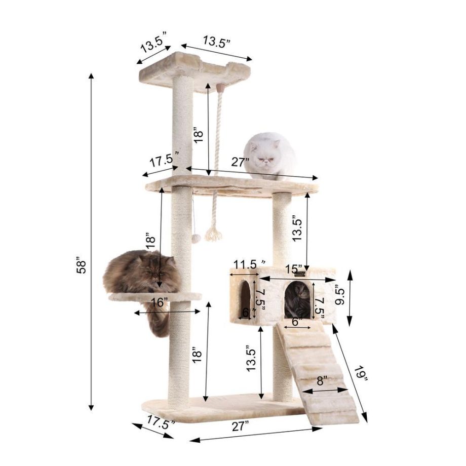 Armarkat Natural Sisal Real Wood Scratching Cat Tree 58 Height Beige A5801