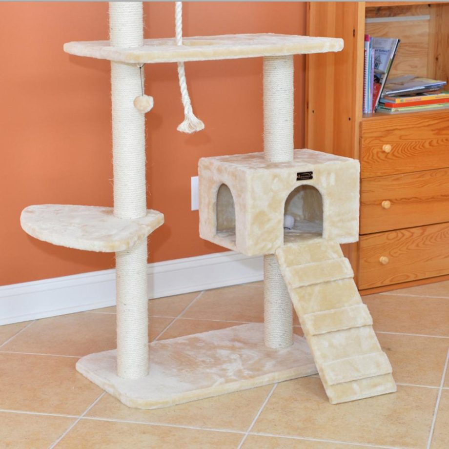 Armarkat Natural Sisal Real Wood Scratching Cat Tree 58 Height Beige A5801