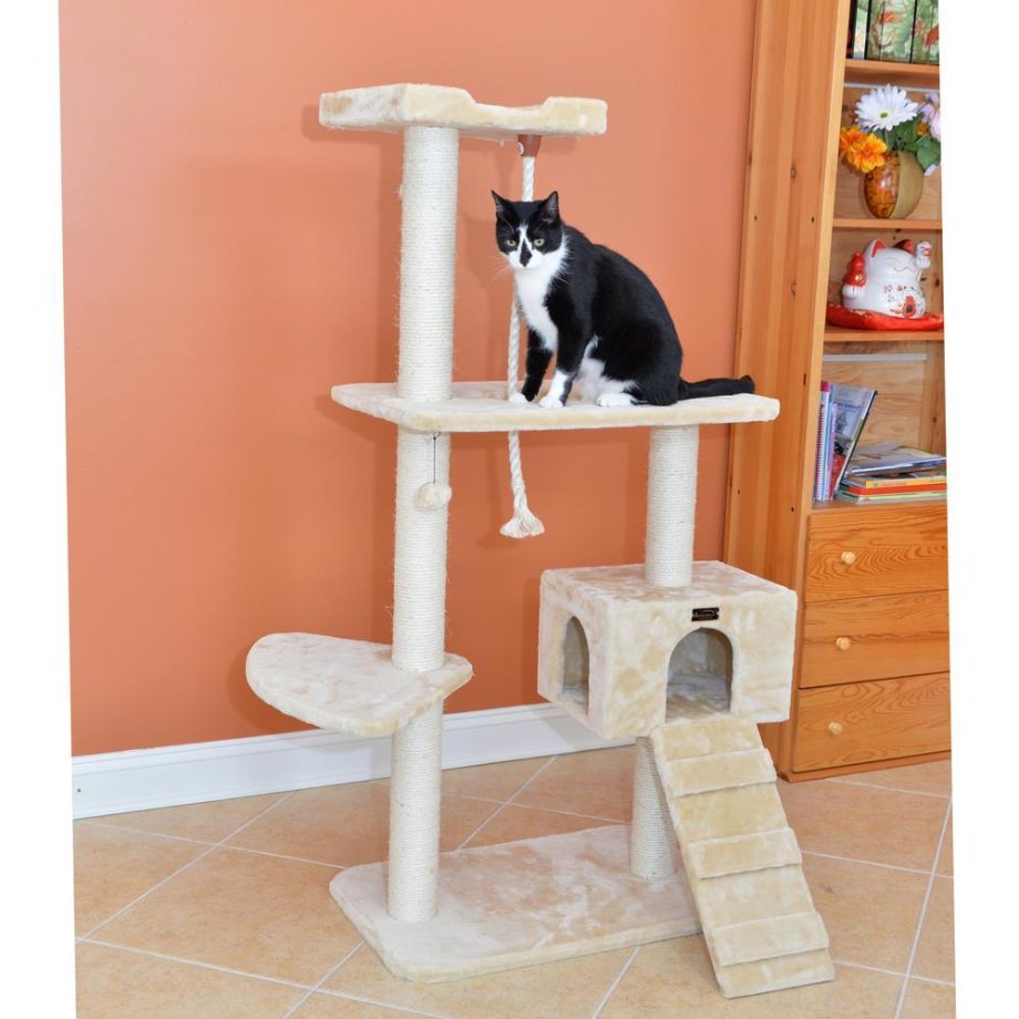 Armarkat Natural Sisal Real Wood Scratching Cat Tree 58 Height Beige A5801