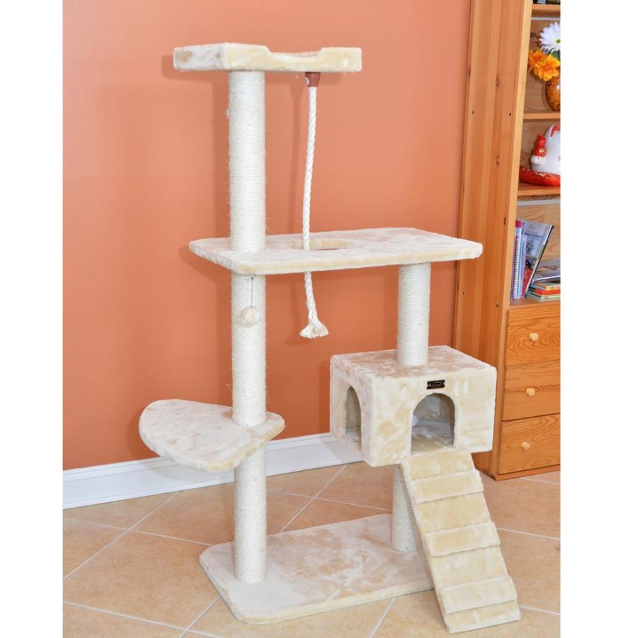 Armarkat Natural Sisal Real Wood Scratching Cat Tree 58 Height Beige A5801