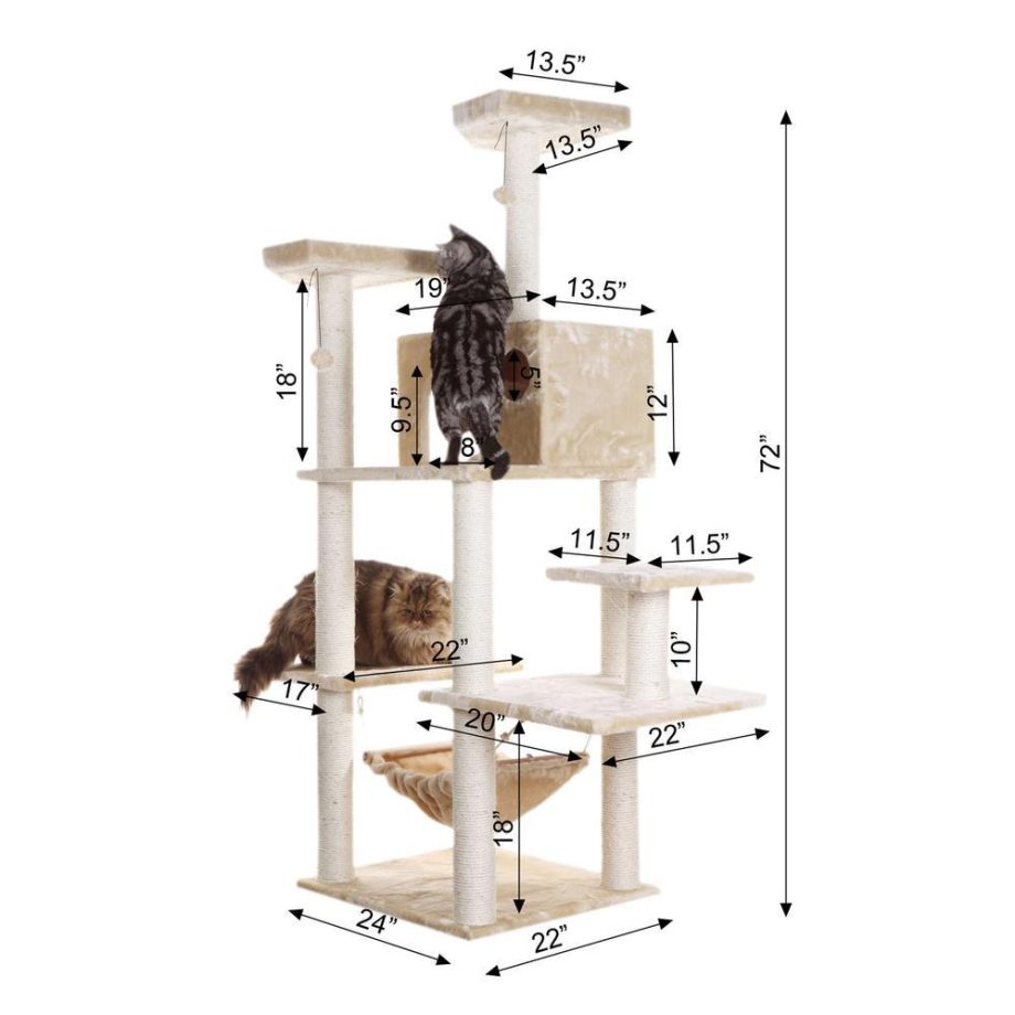 Armarkat 72" Beige Real Wood Cat Tree With Spacious Condo, SratchIng Post A7202