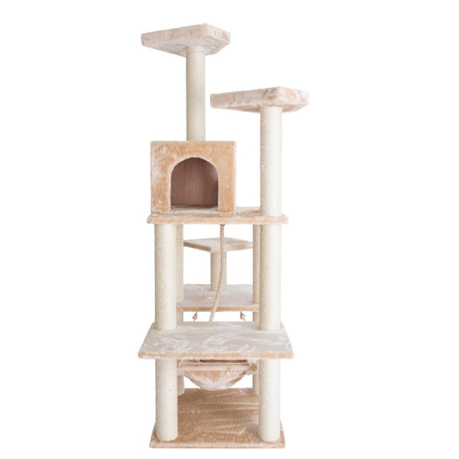 Armarkat 72" Beige Real Wood Cat Tree With Spacious Condo, SratchIng Post A7202