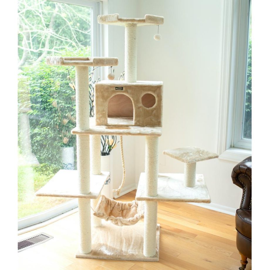 Armarkat 72" Beige Real Wood Cat Tree With Spacious Condo, SratchIng Post A7202