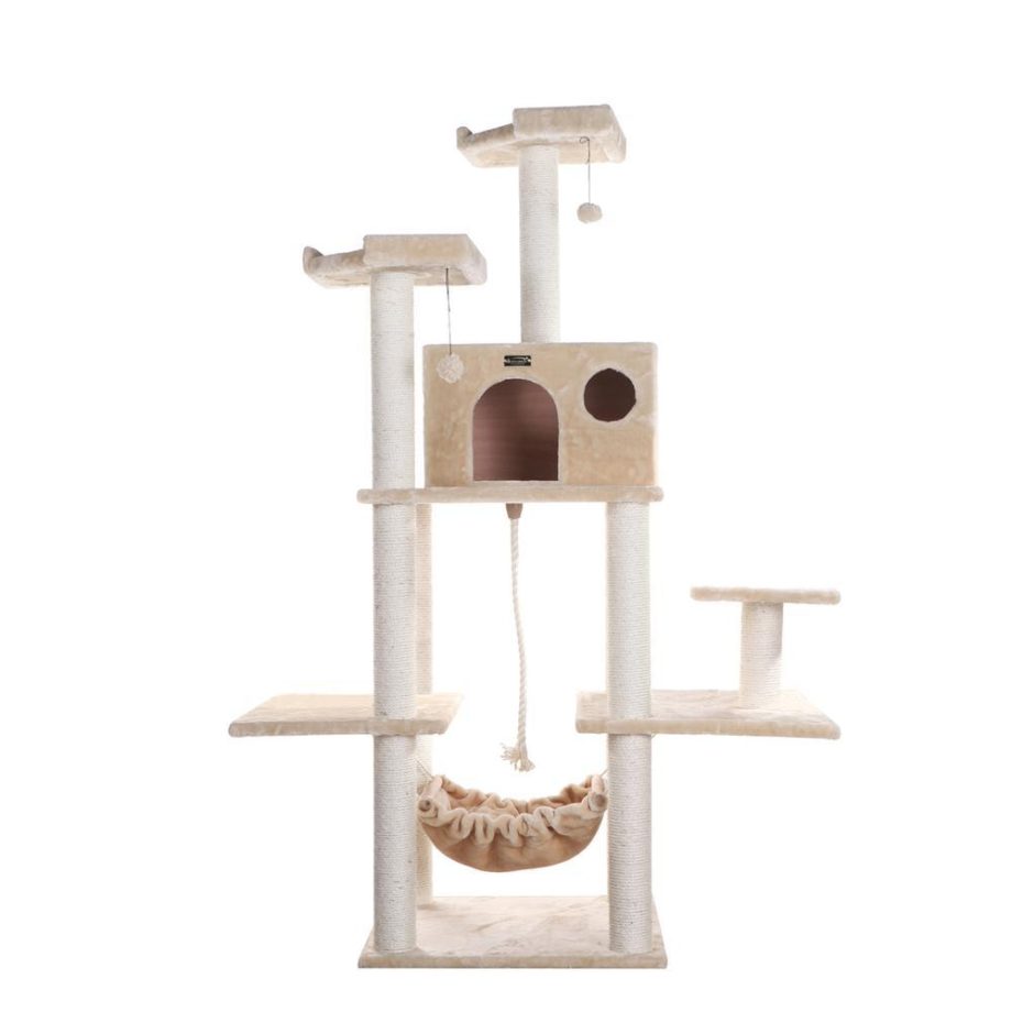 Armarkat 72" Beige Real Wood Cat Tree With Spacious Condo, SratchIng Post A7202